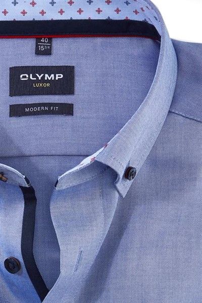 Luxor Olymp business overhemd blauw effen katoen button-down