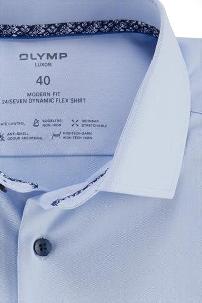 Normale fit overhemd OLYMP Luxor 24/Seven overhemd mouwlengte 7 lichtblauw effen katoen
