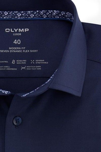 Olymp overhemd Luxor normale fit donkerblauw effen katoen mouwlengte 7
