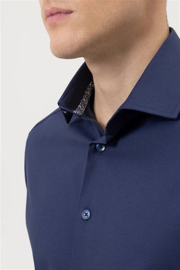 Olymp Luxor Modern Fit overhemd mouwlengte 7 donkerblauw effen katoen