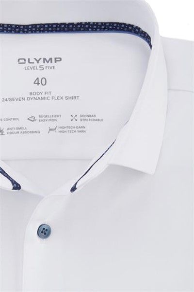  OLYMP Level Five 24/Seven body fit wit effen katoen blauw detail