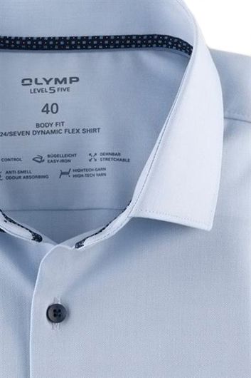 Overhemd Olymp body fit lichtblauw donkerblauw detail