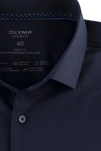 Donkerblauw Olymp business overhemd Level Five extra slim fit katoen