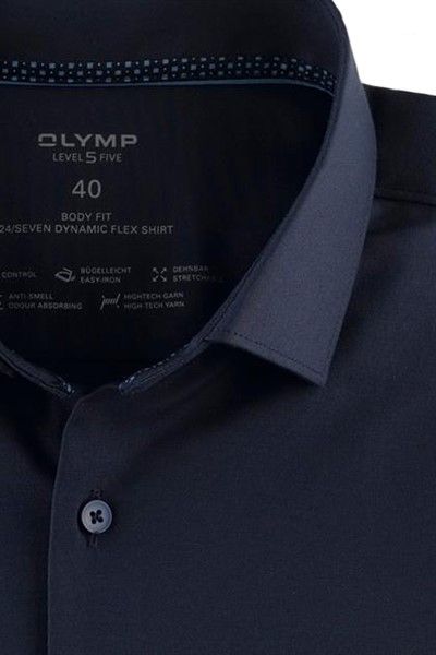 Olymp business overhemd Level Five 24/Seven body fit donkerblauw effen katoen