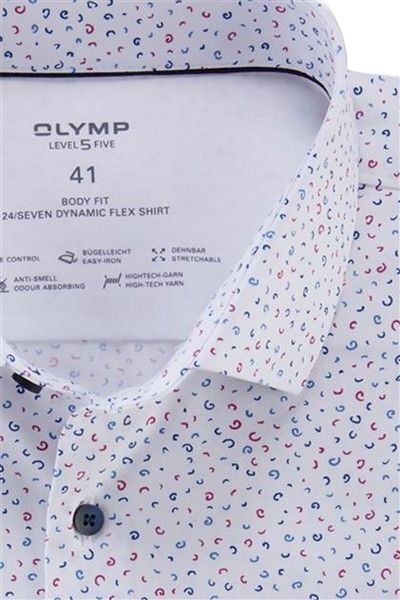 Wit geprint overhemd Olymp 24/Seven Level Five normale fit geprint katoen