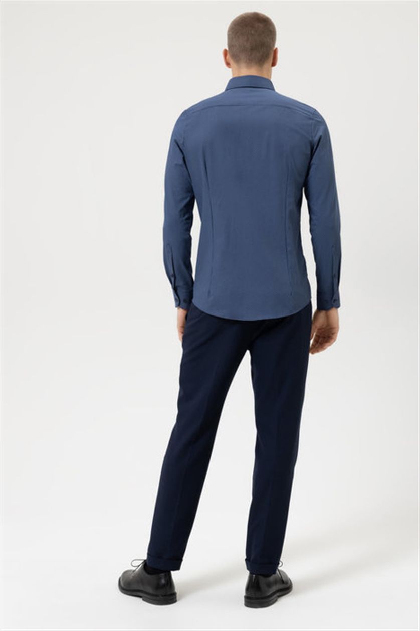 Olymp Level Five overhemd mouwlengte 7 extra slim fit donkerblauw effen katoen