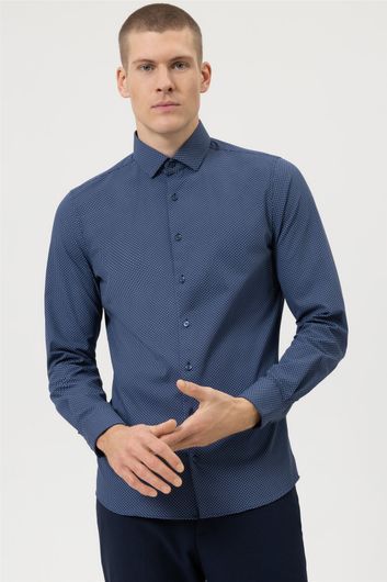 Olymp overhemd Level Five extra slim fit donkerblauw effen katoen mouwlengte 7