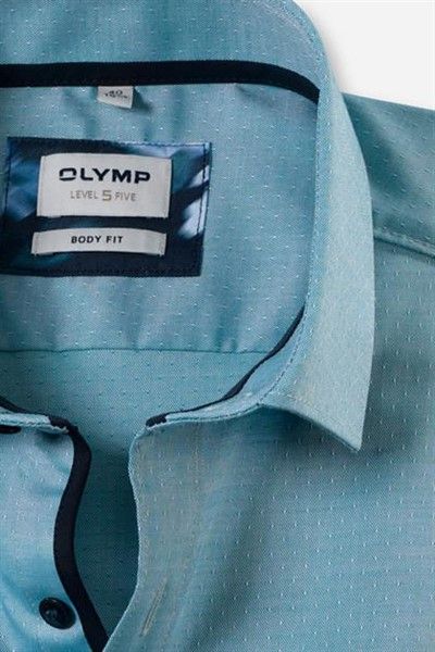 Olymp business overhemd Level Five body fit blauw/groen effen katoen