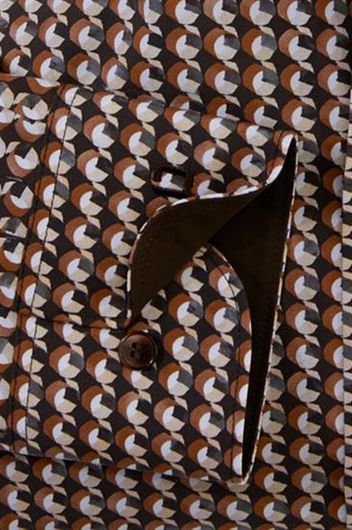 Olymp Level Five overhemd mouwlengte 7 extra slim fit bruin geprint katoen