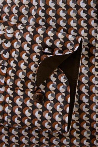 Olymp overhemd mouwlengte 7 Level Five extra slim fit bruin geprint patroon katoen