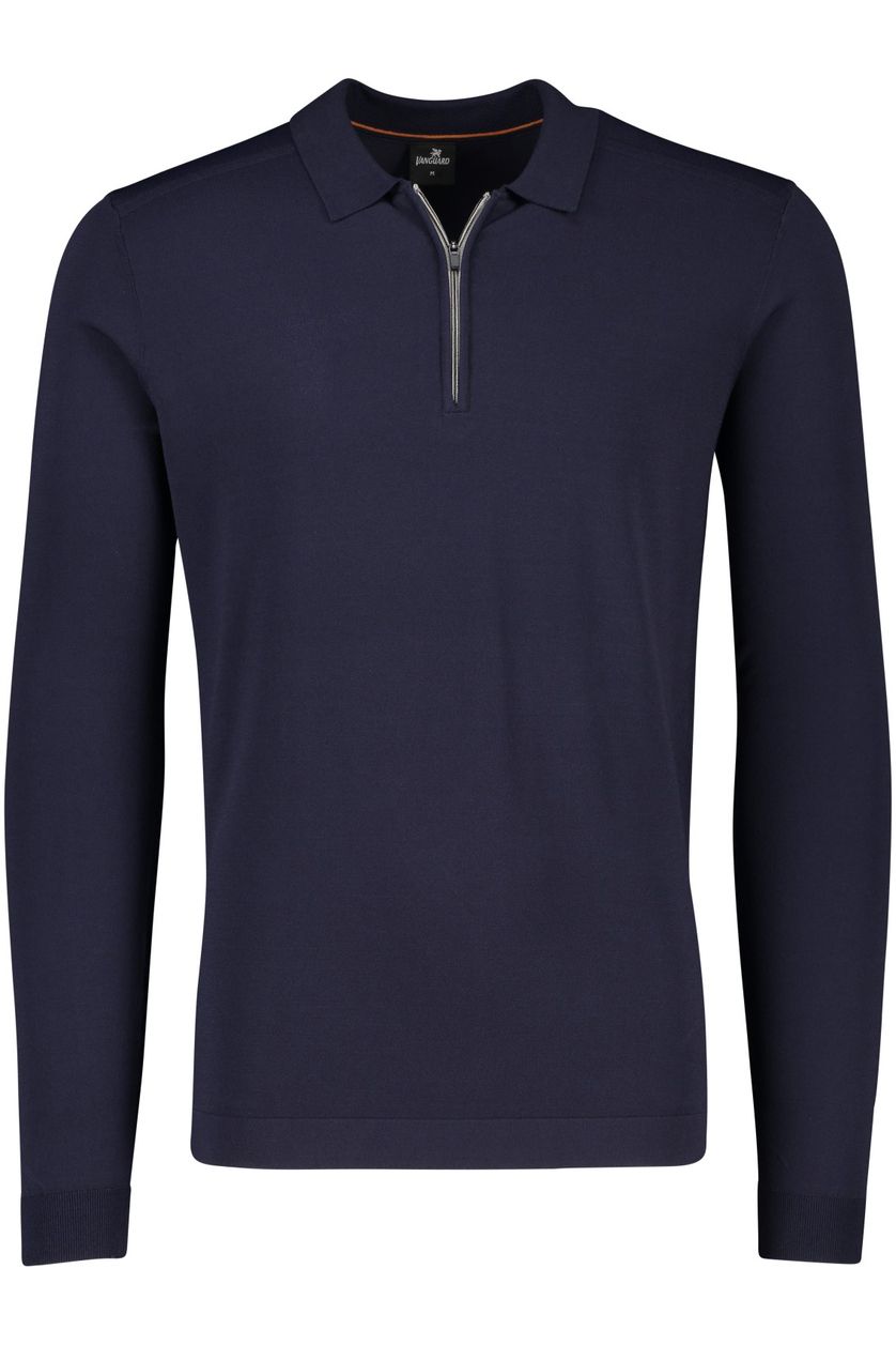Vanguard polo donkerblauw effen normale fit rits