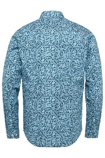 casual overhemd Cast Iron blauw geprint slim fit 