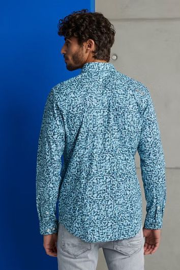 casual overhemd Cast Iron blauw geprint slim fit 