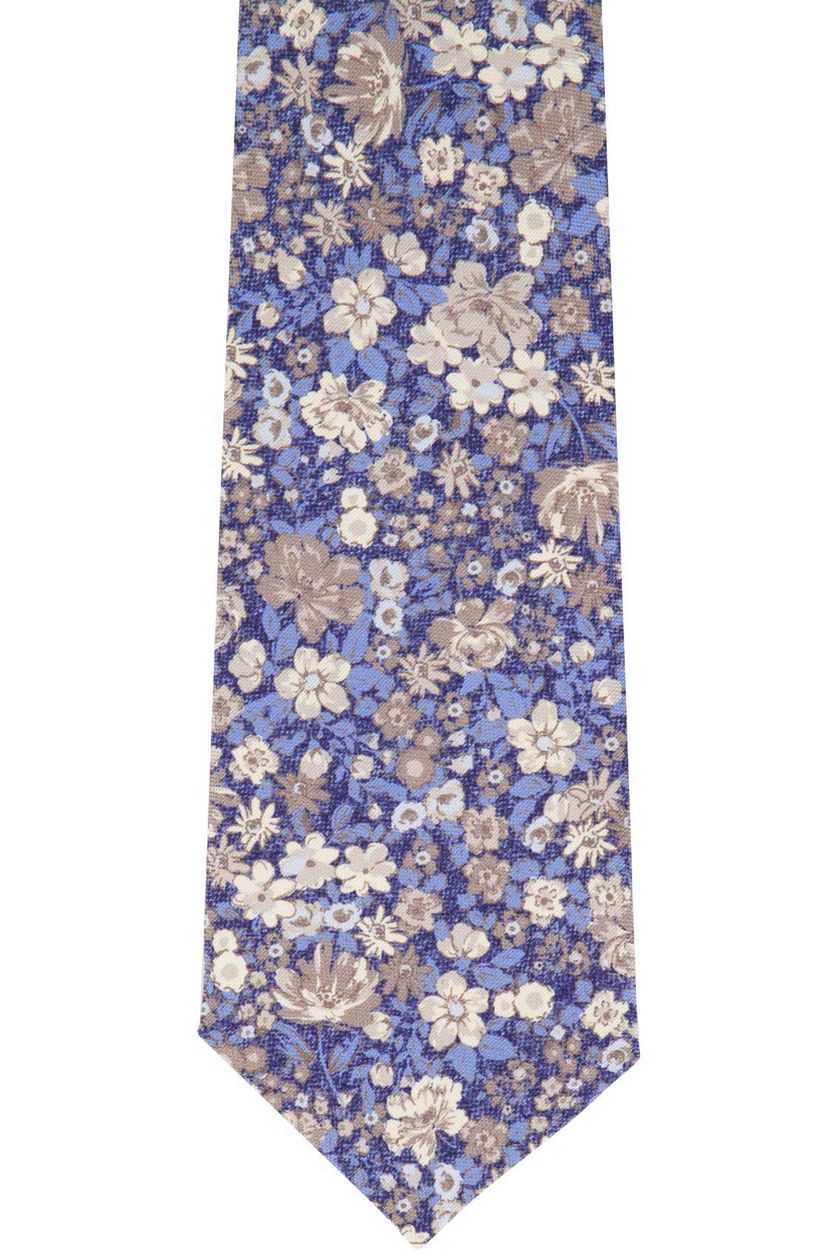 Profuomo stropdas blauw geprint bloemen