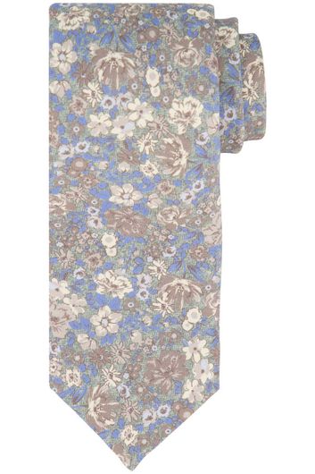 Profuomo stropdas lichtblauw bloemen geprint 100% zijde