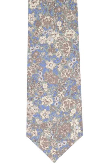 Profuomo stropdas lichtblauw bloemen geprint 100% zijde