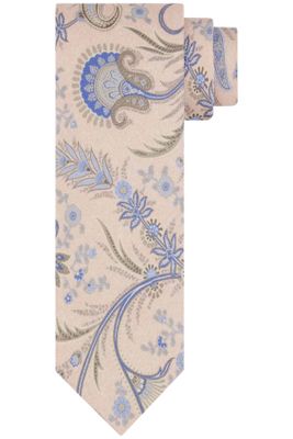 Profuomo Profuomo stropdas roze met blauwe bloemen print zijde