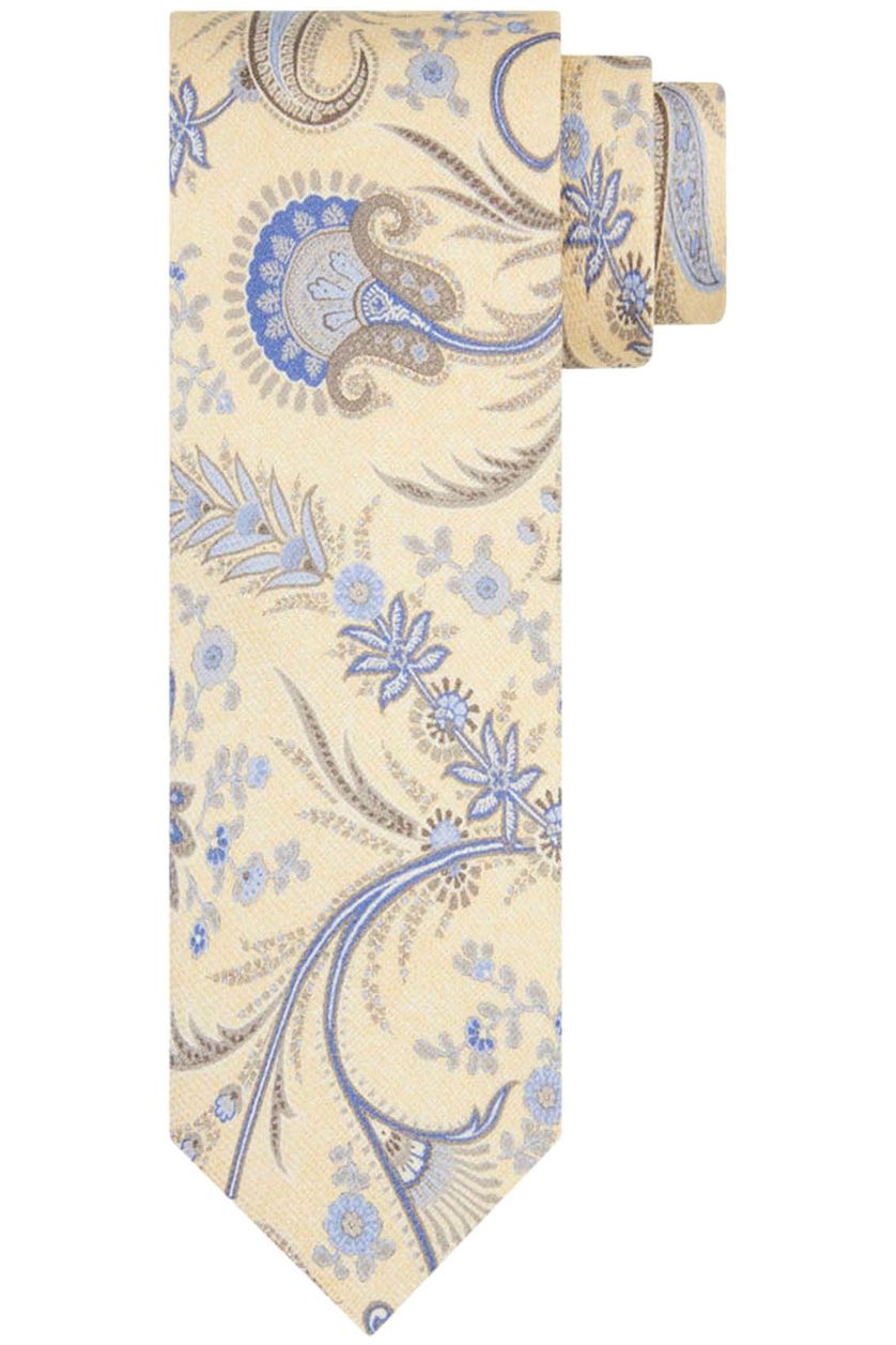 Profuomo zijde stropdas geel en blauw geprint 