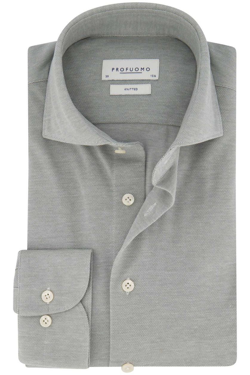 Profuomo business overhemd grijs knitted effen katoen slim fit