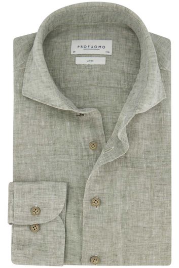 business overhemd Profuomo groen effen linnen slim fit 