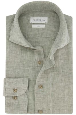 Profuomo Profuomo business overhemd cutaway slim fit groen effen linnen
