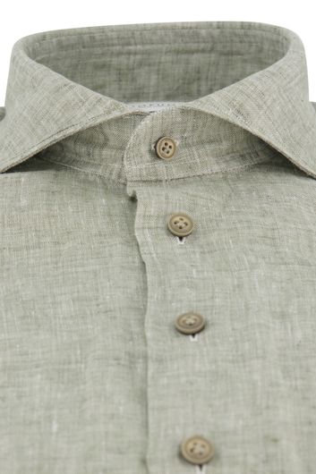 Profuomo business overhemd cutaway slim fit groen effen linnen