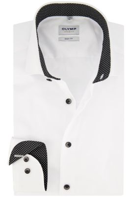 Olymp Olymp overhemd mouwlengte 7 Level Five extra slim fit wit effen zwart knopen katoen