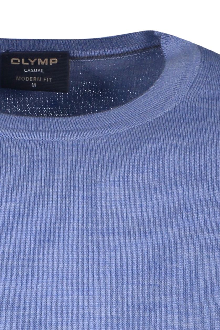 Olymp trui ronde hals lichtblauw effen merinowol modern fit