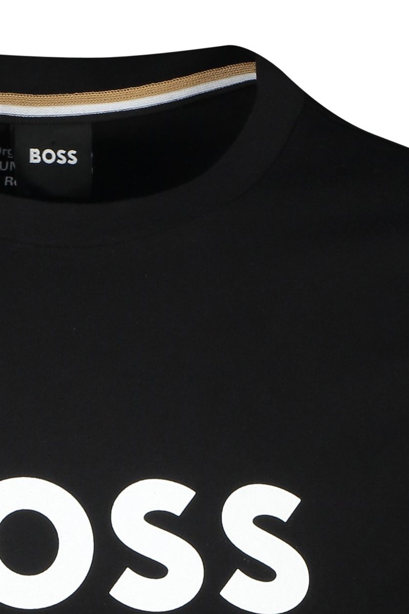 Hugo Boss t-shirt zwart print ronde hals katoen normale fit