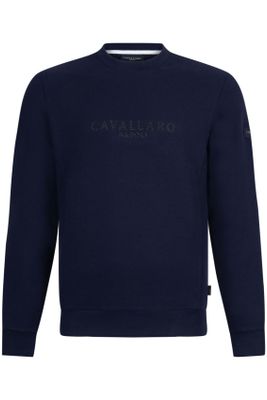 Cavallaro Cavallaro sweater donkerblauw effen ronde hals logo groot