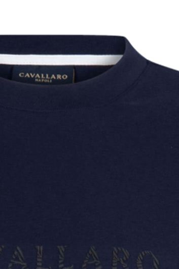 Cavallaro sweater ronde hals donkerblauw effen logo geprint