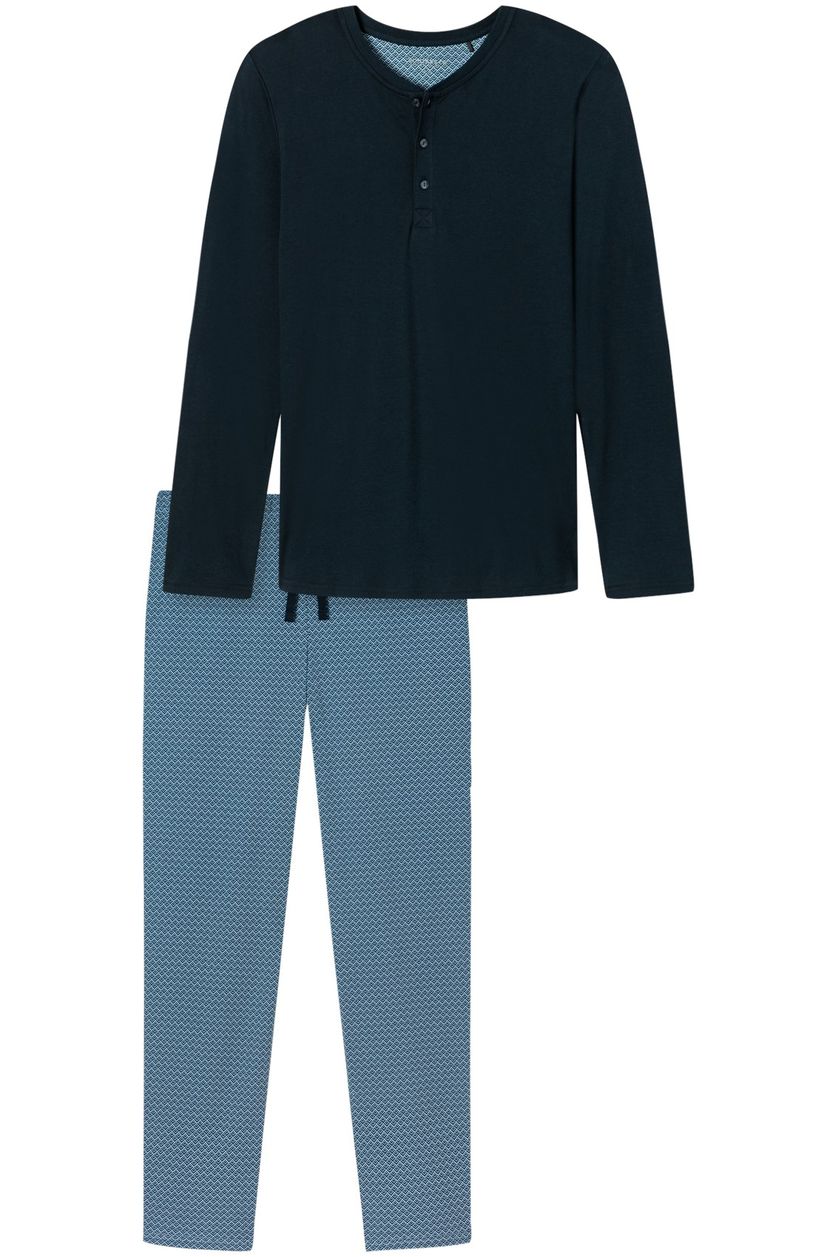 Schiesser pyjama lang geprint katoen blauw 