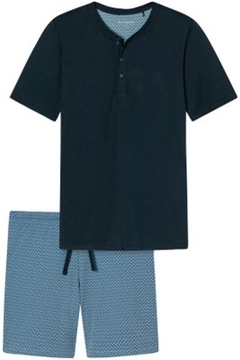 Schiesser Schiesser pyjama kort donkerblauw katoen Fine Interlock