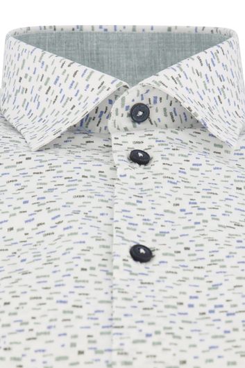 Ledub overhemd mouwlengte 7 Modern Fit normale fit stretch wit geprint katoen