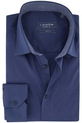 Ledub Ledub overhemd mouwlengte 7 Modern Fit normale fit marineblauw effen katoen