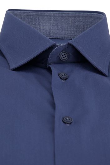 Ledub overhemd mouwlengte 7 Modern Fit normale fit marineblauw effen katoen