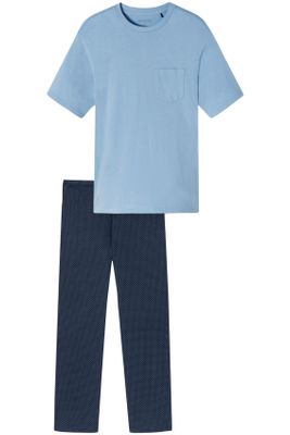 Schiesser Schiesser pyjama lichtblauw donkerblauw effen katoen
