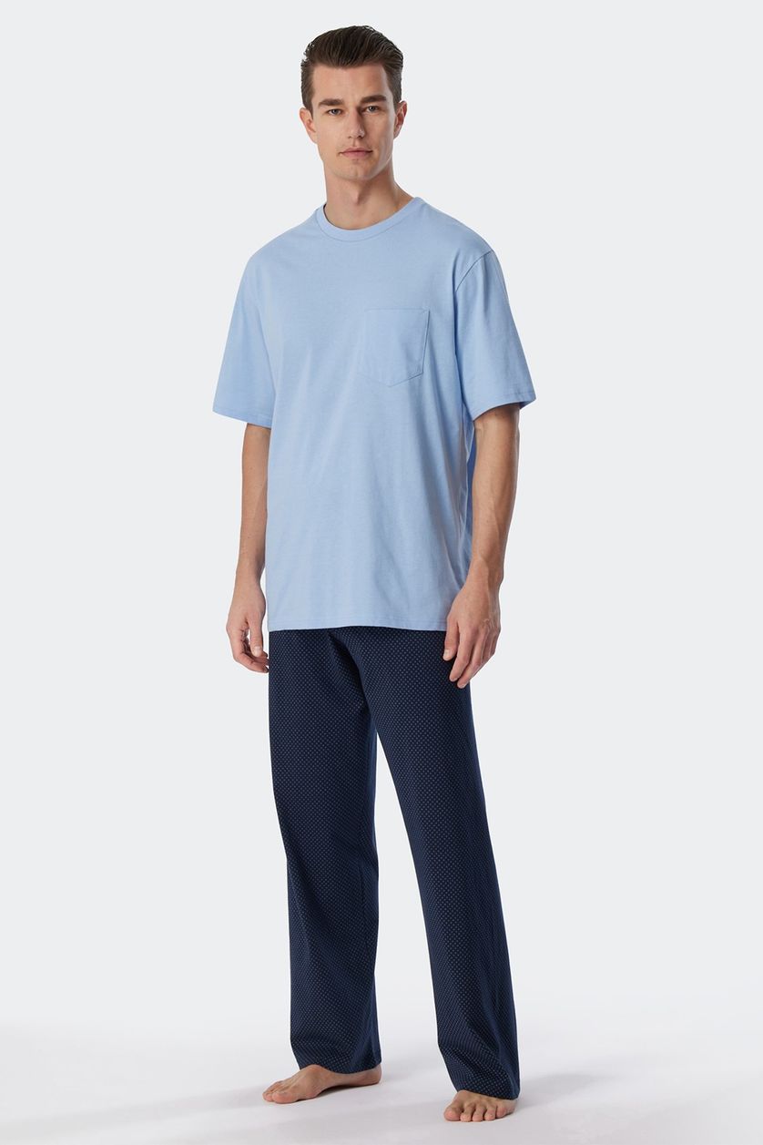 Lange pyjama Schiesser effen katoen blauw 