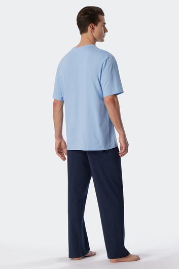 Schiesser pyjama lichtblauw donkerblauw effen katoen