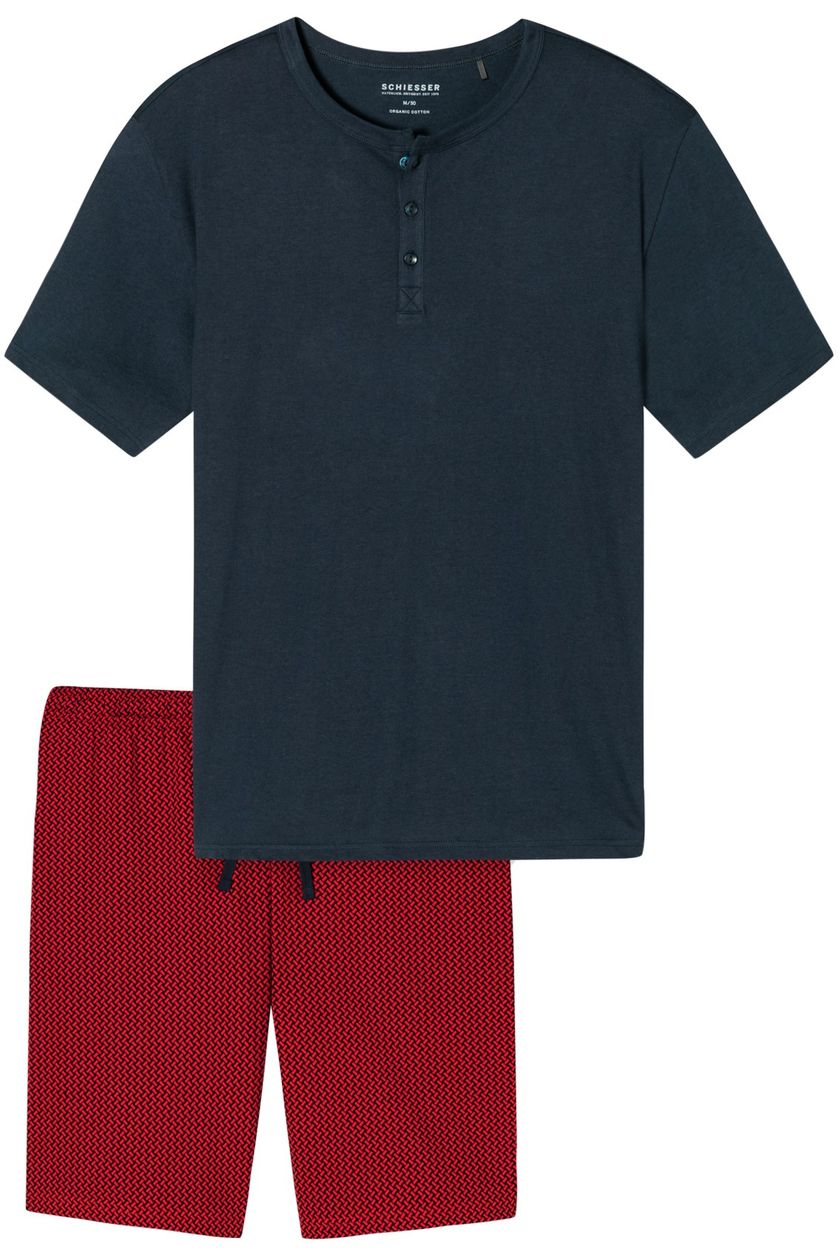 Korte pyjama Schiesser effen katoen donkerblauw rood