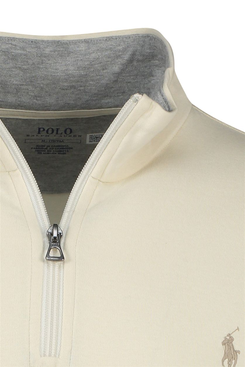 Polo Ralph Lauren trui opstaande kraag beige rits effen katoen-stretch normale fit