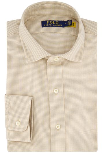 Beige effen Polo Ralph Lauren casual overhemd normale fit katoen