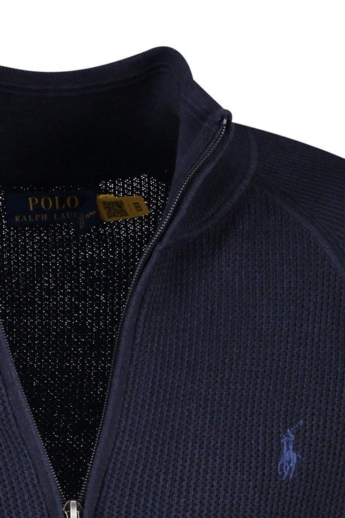 Polo Ralph Lauren vest opstaande kraag donkerblauw rits effen met structuur katoen normale fit