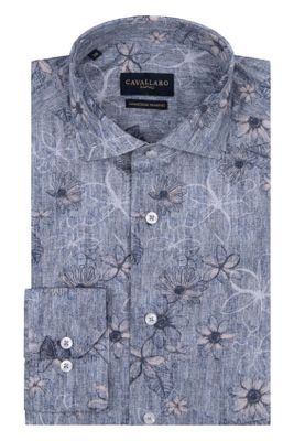 Cavallaro Cavallaro overhemd slim fit blauw bloemenprint katoen