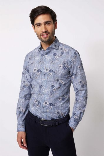 Cavallaro overhemd slim fit blauw bloemenprint katoen