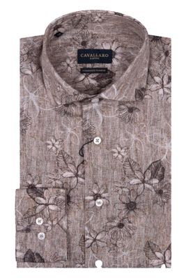 Cavallaro Cavallaro overhemd slim fit bruin bloemenprint katoen