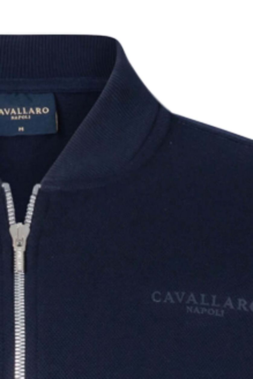 Cavallaro vest donkerblauw effen opstaande kraag rits met logo