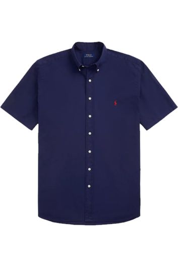 Polo Ralph Lauren casual overhemd korte mouw donkerblauw effen katoen rood logo