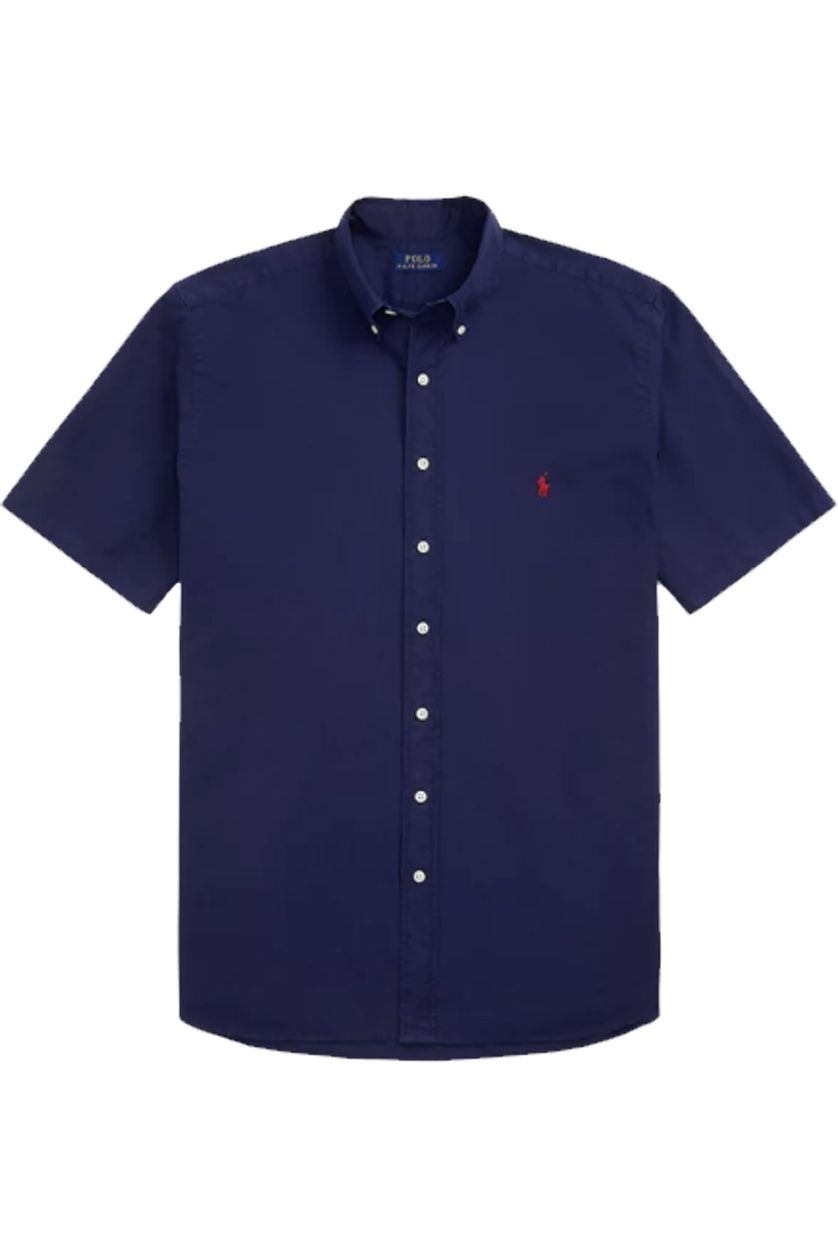 Polo Ralph Lauren overhemd korte mouw donkerblauw rood logo katoen