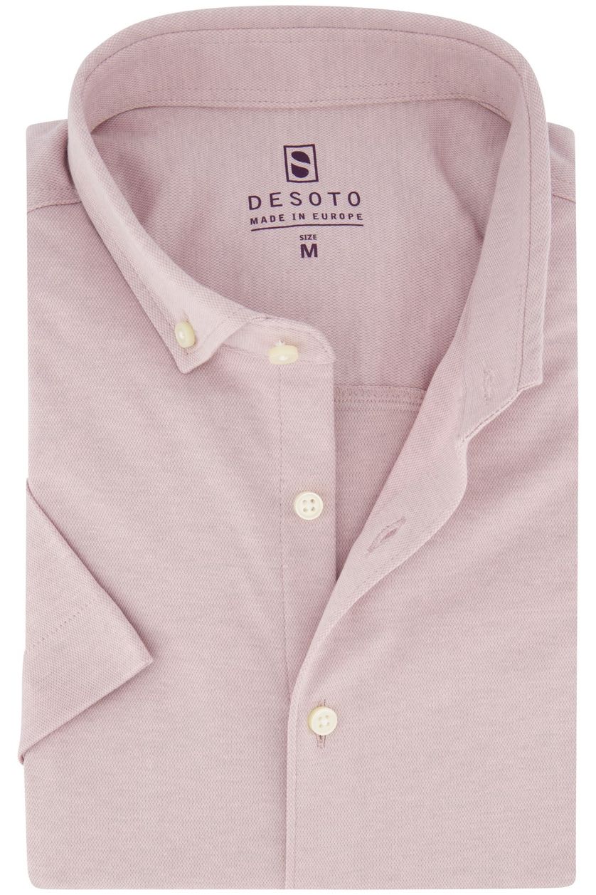 Desoto overhemd korte mouw slim fit roze effen 100% katoen